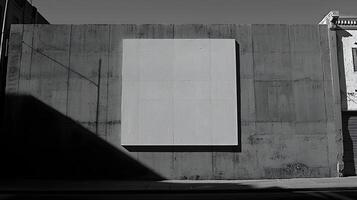 Urban Concrete Wall with Large Blank Square Panel Architectural Detail Monochrome Photography photo