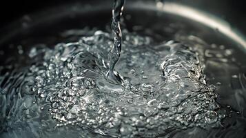 Close up Abstract Photo of Water Pouring Bubbles and Splashes Liquid Texture