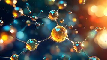 Abstract Molecular Structure Vibrant 3D Render of Glowing Atoms and Bonds photo