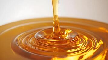 Golden Liquid Pouring Creating Ripples and Swirls Close Up Texture photo