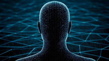 Abstract Wireframe Human Head Back View Digital Network Connection Concept photo