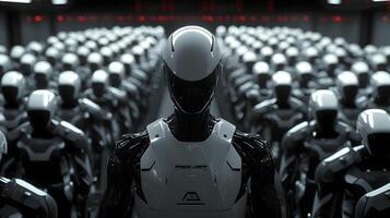Futuristic Robot Army AI Soldiers in Formation Sci Fi Technology Cybernetic Warfare photo
