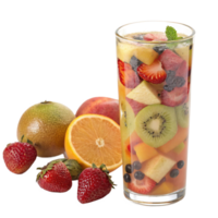 Refreshing Fruit Salad in a Glass with Strawberries Kiwi Orange and Peach png