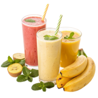Refreshing Fruit Smoothies with Bananas and Kiwi Garnish png
