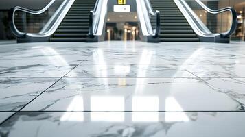 Modern Marble Flooring with Escalators in a Bright Retail Space photo