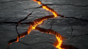 Molten Lava Flowing Through Cracked Earth Surface Dramatic Volcanic Texture photo
