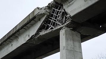 Damaged Concrete Bridge Structure Severe Structural Failure Post Disaster Inspection photo