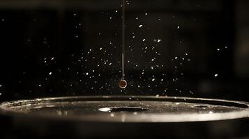 Abstract Pendulum Swinging Over Dark Surface with Water Droplets photo