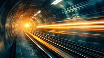 High Speed Train Journey Through a Modern Tunnel Dynamic Light Trails Abstract Motion Blur photo