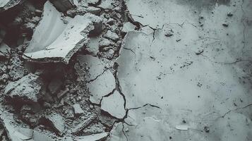 Cracked and Broken Concrete Texture Grey Weathered Surface Fragmentation Detail photo
