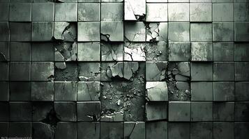 Cracked Dark Grey Tiles Broken Stone Wall Texture Distressed Surface Background photo