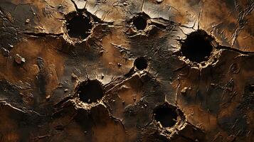 Abstract Brown Texture Background Cracked Holey Surface with Dark Accents photo