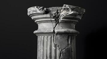 Cracked Stone Column Ancient Ruins Broken Pillar Architectural Fragment Grey Weathered Texture photo