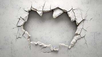 Broken Concrete Wall with Irregular Hole Damaged Texture Grunge Background Abstract Design photo