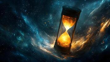 Cosmic Hourglass Glowing Sands of Time in Nebula Space Art photo