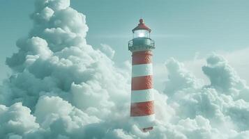 Red and White Lighthouse Towering Above Cloudscape Hope Guidance Inspiration photo