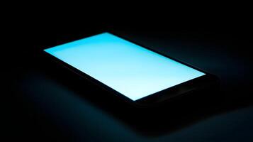 Illuminated Smartphone Screen in Dark Mobile Phone Display Technology Blue Light photo