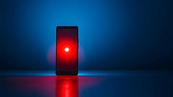 Smartphone Displaying Red Stop Sign Technology Error Digital Failure Dark Blue Background photo