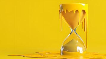 Yellow Paint Dripping Hourglass Time Concept Abstract Background photo