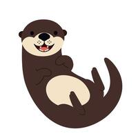 Cute and playful brown otter floating on its back in a minimal illustration vector