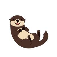 Playful cartoon otter floating happily on its back in flat art vector