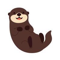 Cute cartoon otter floating on its back in a playful pose, flat art vector