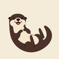 Cute smiling otter floating on its back in a playful pose, flat art vector