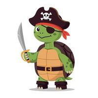 Pirate turtle character wearing a hat and eye patch, minimal illustration vector