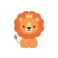 Cute cartoon lion character with a crown in a flat design style art vector