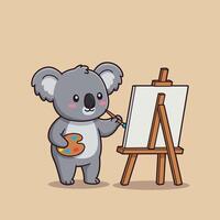 A cute koala painting on an easel in a playful flat illustration vector