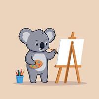 Cute koala painting on an easel with vibrant colors in a flat art style vector