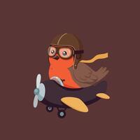 A charming bird wearing goggles flying a small airplane in a playful flat illustration vector