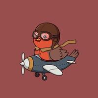 A cheerful bird wearing aviator goggles flying a small plane in a playful flat illustration vector