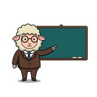 A sheep in a business suit pointing at a chalkboard in a flat illustration vector