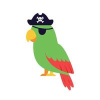 Colorful parrot wearing a pirate hat in flat art style showcasing a cheerful demeanor and whimsical charm vector