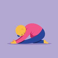 Person stretching forward in a yoga pose with a relaxed expression in flat art vector