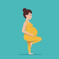 Pregnant woman practicing yoga in a peaceful setting with a minimal design style illustration vector