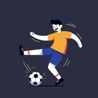 Energetic soccer player kicking a ball in a dynamic flat illustration vector
