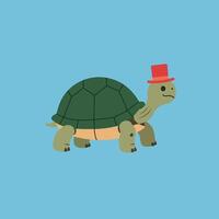 Adorable turtle wearing a red hat in a playful flat design art vector
