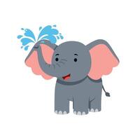 Happy elephant splashing water playfully in a colorful flat illustration vector