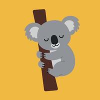 Cute koala bear hugging a tree branch in flat, colorful art vector