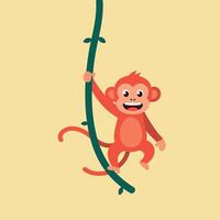 Cheerful monkey swinging on a green vine in a playful flat illustration vector