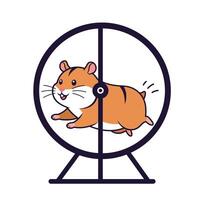 Happy hamster running energetically in a circular wheel in flat art vector