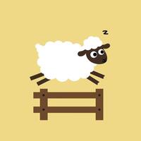A playful sheep leaping over a wooden fence in minimal art style vector