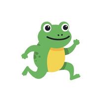 Playful green frog character in flat design style jumping happily in art vector