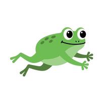 Green frog leaping joyfully in a playful, minimal design style illustration vector