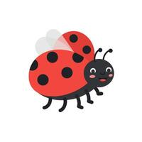 Cheerful ladybug with red wings and black spots in flat art style vector