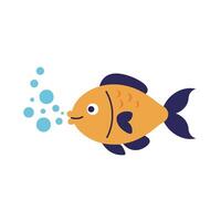 Colorful goldfish swimming happily with bubbles in a playful flat design illustration vector