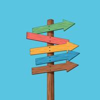 Colorful directional signpost with arrows pointing in different directions in flat art vector