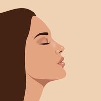 Profile view of a serene woman with long hair in minimalistic flat illustration vector